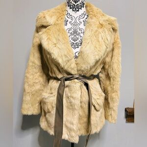 Tan Pea Coat with Wide Lapels and Belted Waist
